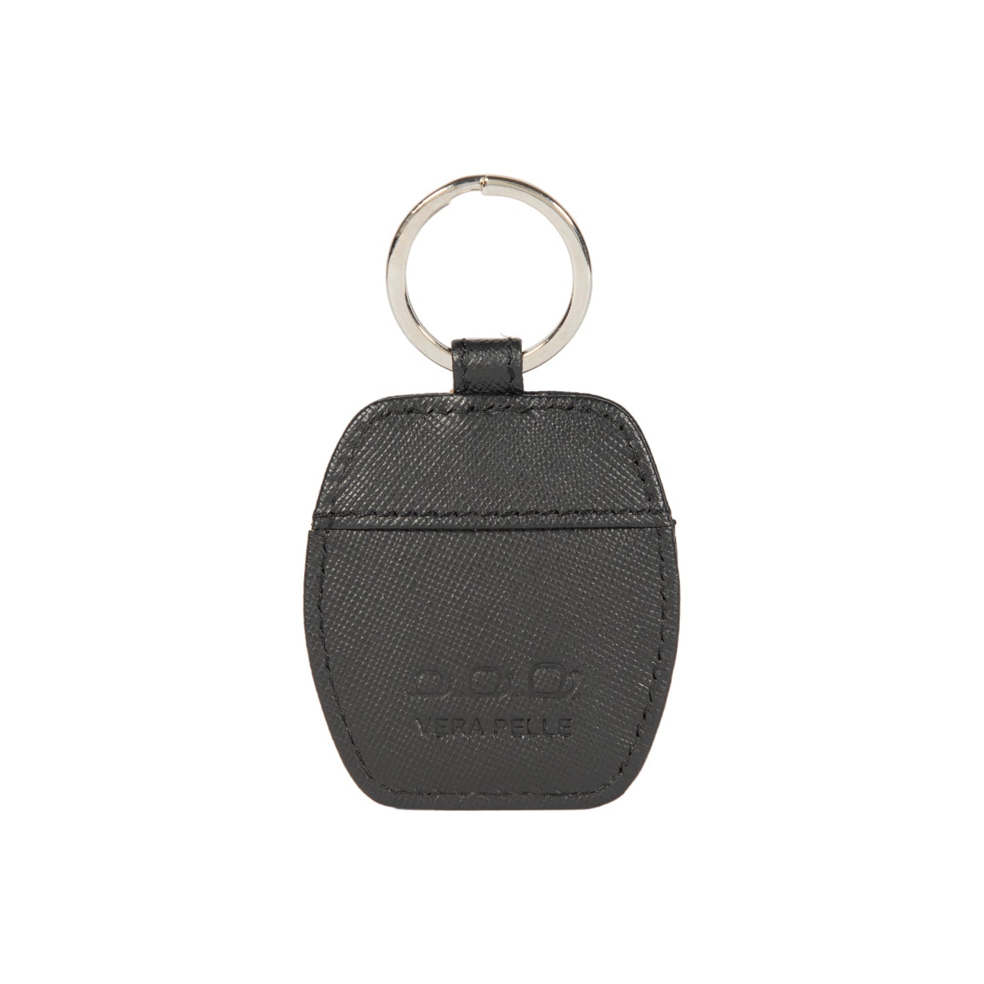 K10854AB | Portachiavi in Saffiano Vera Pelle. Colore Nero. Anello per chiavi Nickel Lucido. Dimensioni totali: cm 5,5 x 9,5 x 0,5. Confezione: Gift Box rigido fondo/coperchio-1