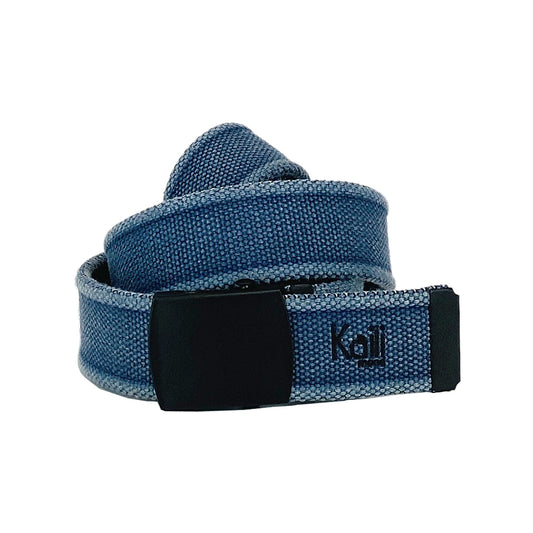 K4010DB | Cintura Nastro Canvas Stone Washed Col. Blu con Fibbia Nero Opaco. Dimensioni: cm 125 x 4 x 0,5 Taglia Unica - Accorciabile. Confezione: Gift Box rigido fondo/coperchio-0