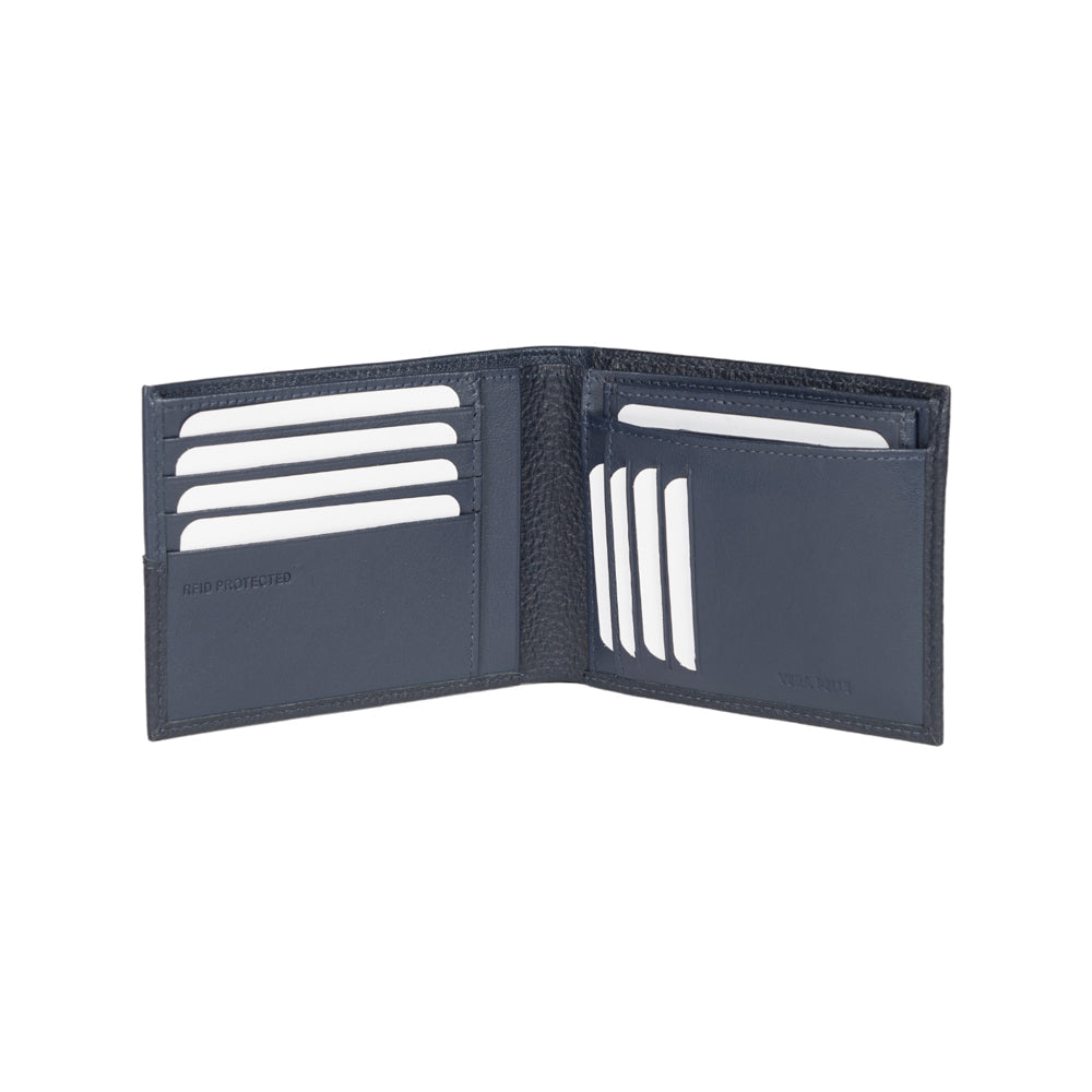 RB12106D | Portafogli Uomo in Vera Pelle pieno fiore, grana dollaro/leggera. Colore Blu. Protezione RFID. Dimensioni da chiuso: cm 12,5 x 9,5 x 2. Confezione: Scatola regalo fondo/coperchio-1