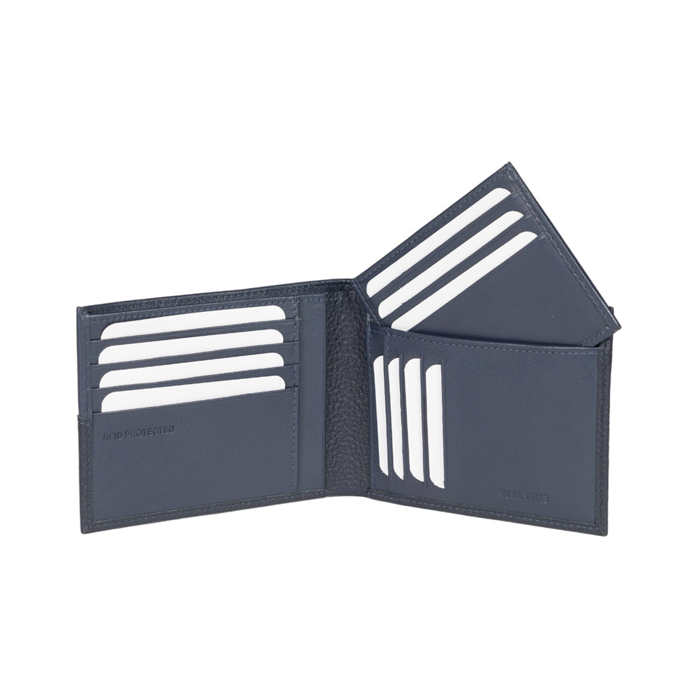 RB12106D | Portafogli Uomo in Vera Pelle pieno fiore, grana dollaro/leggera. Colore Blu. Protezione RFID. Dimensioni da chiuso: cm 12,5 x 9,5 x 2. Confezione: Scatola regalo fondo/coperchio-2