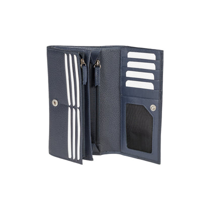 RB12129D | Portafogli Donna in Vera Pelle pieno fiore, grana dollaro/leggera. Colore Blu. Protezione RFID. Dimensioni da chiuso: cm 18,5 x 10 x 3. Confezione: Scatola regalo fondo/coperchio-1